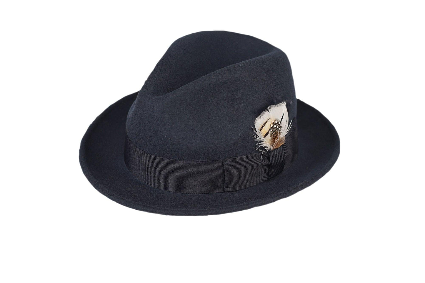 Ferrecci Brooks Soft 100% Australian Wool Felt Body With Removable Feather Navy Blue Hat Great For Travel.