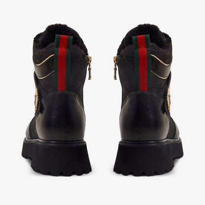 The Boston Black Leather Lace-Up Ankle Women Boot With a Side Zipper