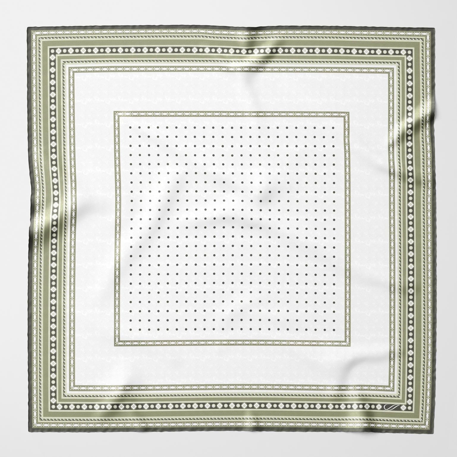 Verona - Silk Neckerchief - White & Sage - My Men's Shop