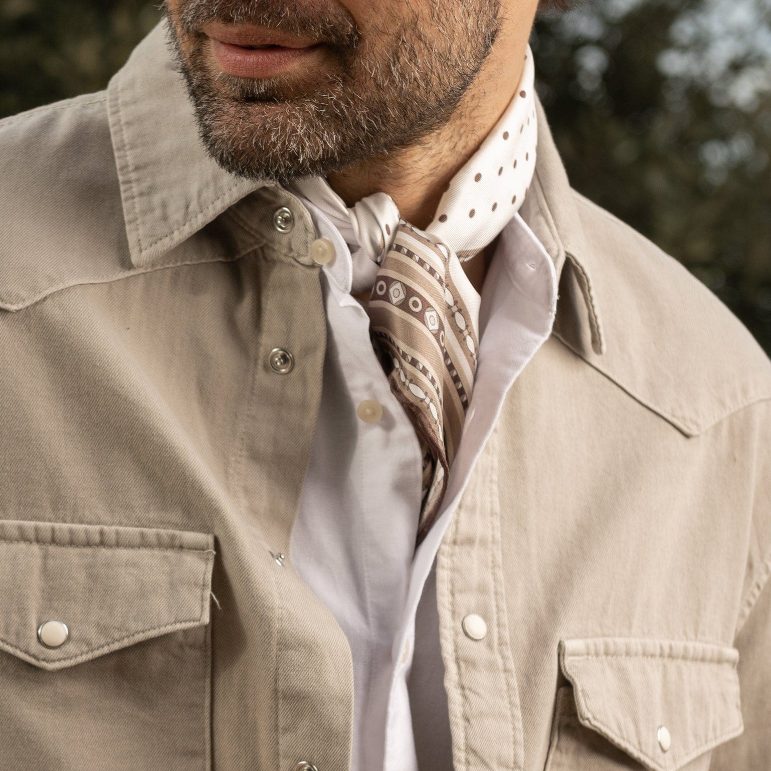 Verona - Silk Neckerchief - White & Sand - My Men's Shop