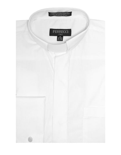 White Clergy Deacon Bishop Priest Mandarin Collar Dress Shirt
