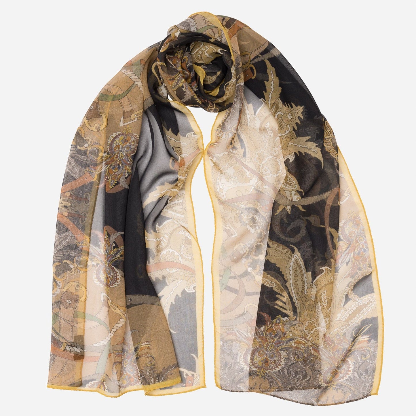 Alessandra - Long Silk Scarf - Black