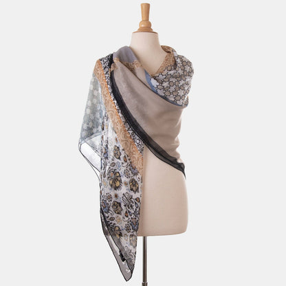 Dafne - Silk Scarf Shawl - Beige & Grey