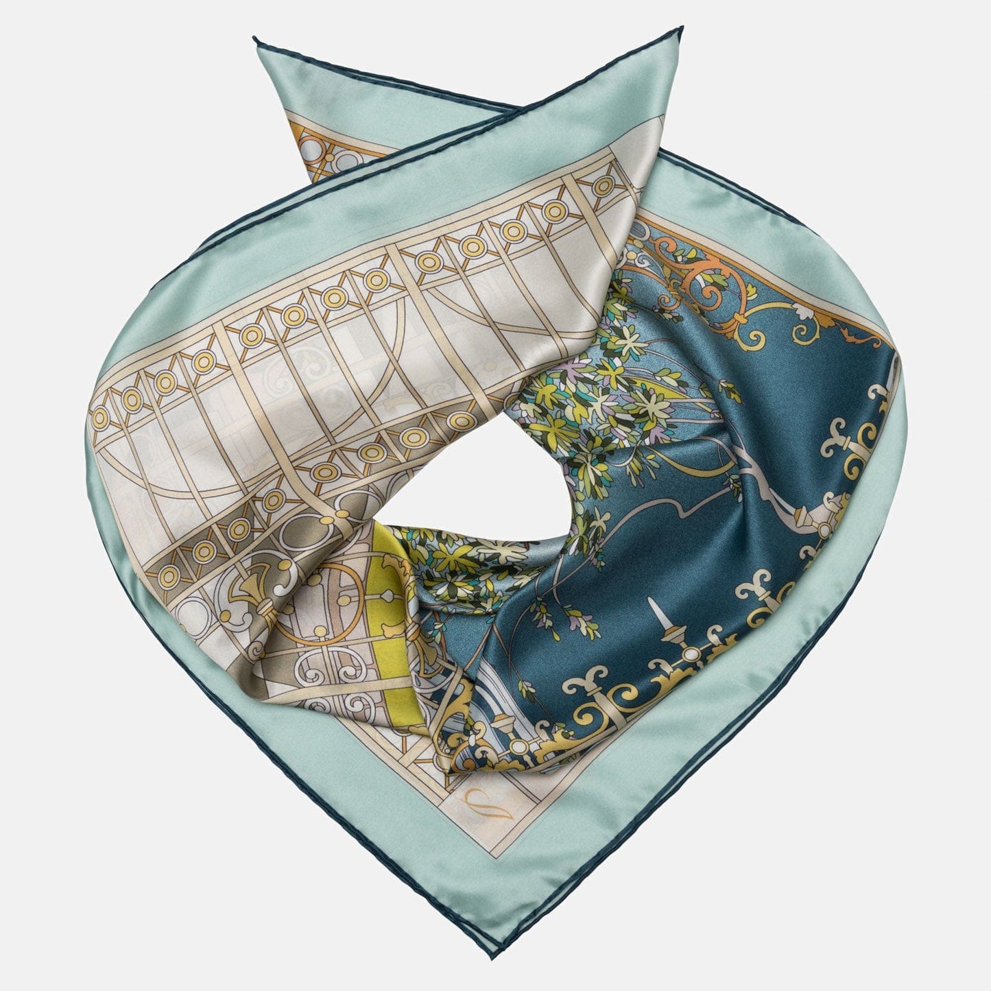Garden of Dreams - Silk Foulard - Aqua