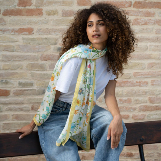 Primavera - Long Silk Scarf - Yellow