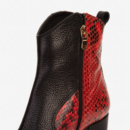 The Saturn Red Pythn Leather Block Heel Women Boot