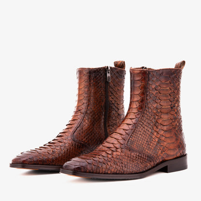 The Boss Tan Pythn Snk Zip-Up Leather Men Boot Limited Edition